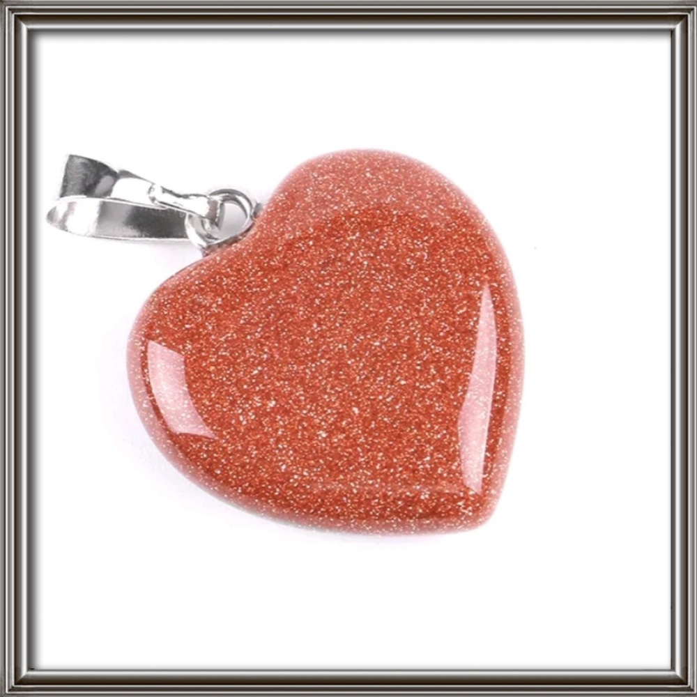 Brown sand stone heart, silver necklace.
